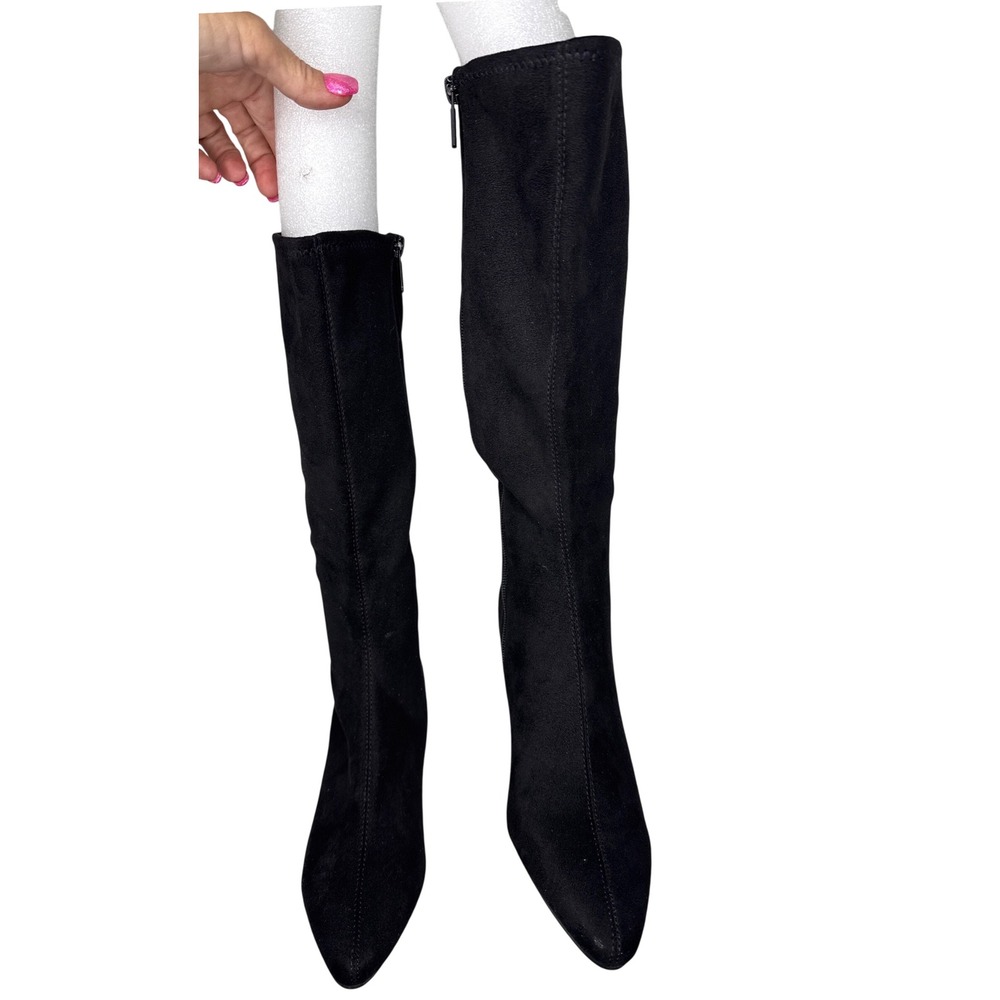 Impo Norris Boots Women 6 M Black Stretch Kitten Heel Pointed Toe Tall Zip Up